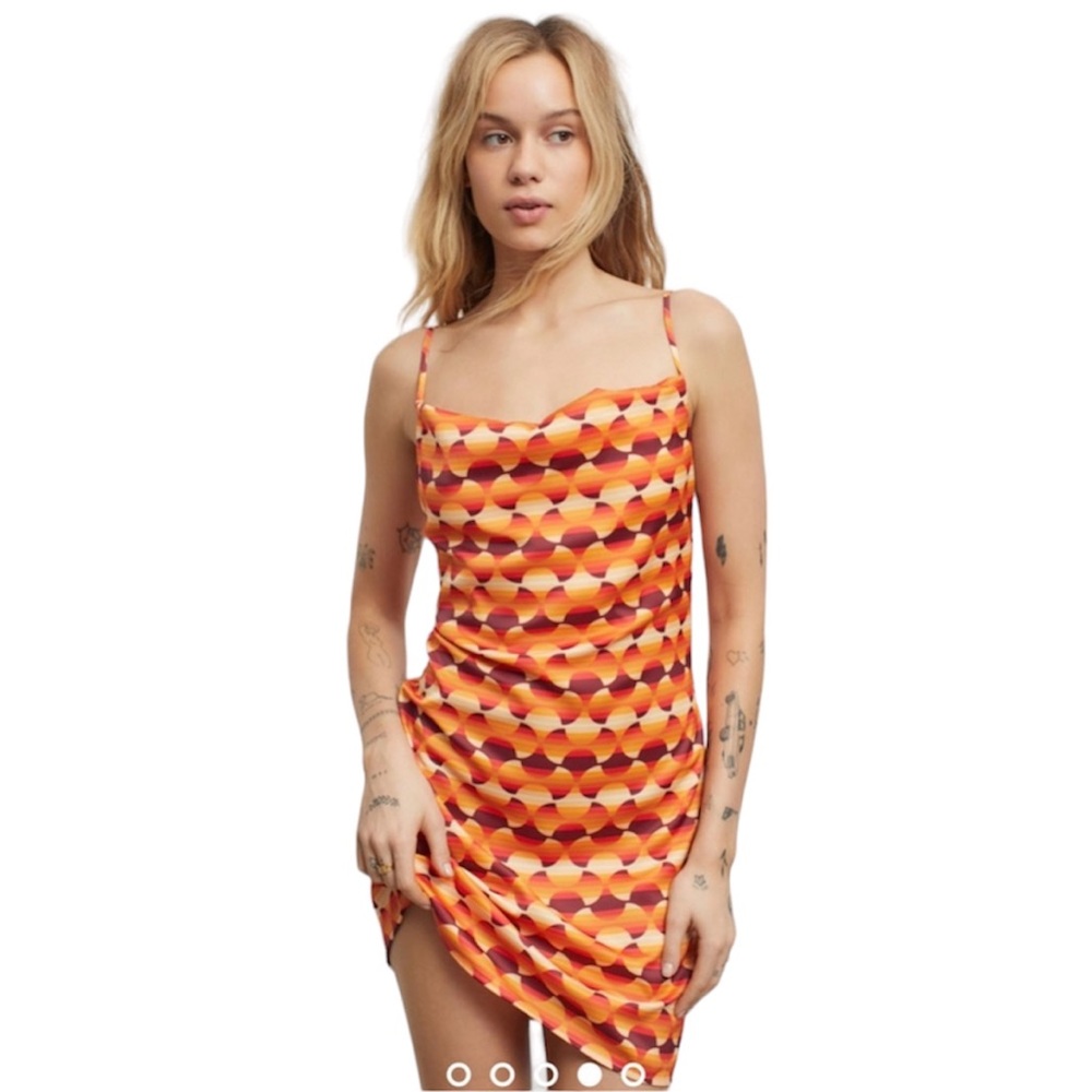 Urban Outfitters NWT Mallory Cowl Neck Slip Mini Dress Orange Retro Size Small